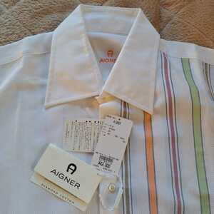 AIGNERメンズ半袖シャツ/ホワイト/44日本サイズのLLぐらい/定価￥42000+税/イタリア製/インポート正規品/胸ポケット付き