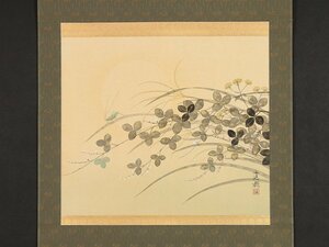 【模写】【伝来】sh9596〈石踊達哉〉月草花図「野の花」共箱 太巻 金泥 日本画家 旧満州出身