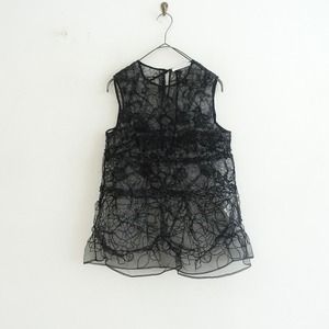 //【2023-24AW/定価13.2万】セシリーバンセン CECILIE BAHNSEN *UTANIA SLEEVELESS TOP*ブラックオーガンジ(2-2312-239)【03L32】