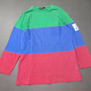 90s Polo Ralph Lauren ポロ ラルフローレン　170 M-L相当　ロンT 七分袖　カットソー　鹿の子　ポロシャツ　ワッペン　長袖 ヴィンテージ