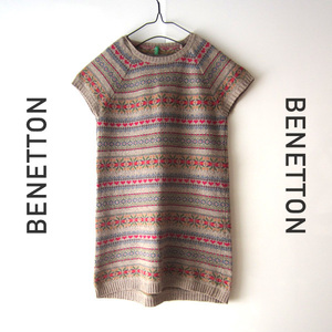 美品　benetton／ベネトン★　総柄ニットセーター