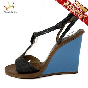 バレンシアガ BALENCIAGA サンダル 37 - レザー 黒×ブルー×ダークブラウン 靴