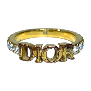 Christian Dior ディオール リング 指輪 アクセサリー ジュエリー 小物 GP ラインストーン ロゴ ゴールド [Mサイズ (12号)]