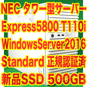 NEC タワー型サーバー Express5800 T110i intel Xeon E3-1220 V6 メモリ8GB Windows Server 2016 Standard 正規認証済 新品SSD500GB