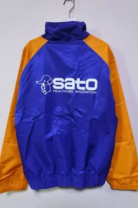 佐藤製薬 SATO サトちゃん ナイロンジャケット ジャンパー size F ブルー×オレンジ バックロゴ