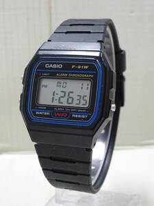 (つ-U-572)CASIO カシオ 腕時計 F-91W デジタル ブラック メンズ 動作品 中古