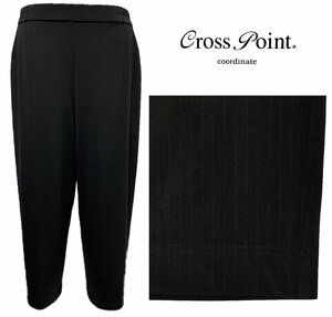 クロスポイント CrossPoint　大きいサイズ　同色ストライプ柄　ストレッチ ワイド クロップドパンツ　黒　size4　19号