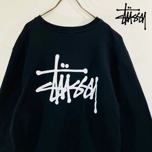 【ストリートの王道】 STUSSY ステューシー スウェット トレーナー バックプリント 黒 M 両面プリント 美品 裏起毛 