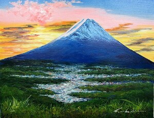 油彩画 洋画 (油絵額縁付きで納品対応可) M10号 「黎明富士」 中島 晃次