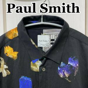 ポールスミス　PaulSmith 総柄シャツ　宝石　アートヨーロピアン　Lサイズ　長袖シャツ　ブラック