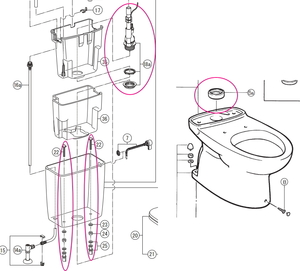 INAX　便器用ロータンクDT-3820用フロート弁、密結パッキン、ボルトセット