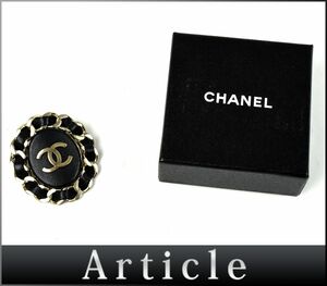 172595◆美品 CHANEL シャネル ココマーク ブローチ アクセサリー A96200 B16B レザー 革 ブラック シルバー レディース 箱/ E