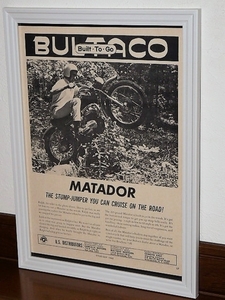 1965年 USA 60s vintage 洋書雑誌広告 額装品 Bultaco Matador ブルタコ マタドール / 検索用 店舗 ガレージ 看板 ディスプレイ (A4size)