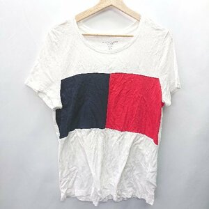 ◇ TOMMY HILFIGER カジュアル 薄手生地 クルーネック 半袖 Tシャツ サイズL/G ホワイト ネイビー レッド メンズ E