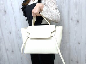 極美品 CELINE セリーヌ ベルトバッグ ミニ ハンドバッグ ショルダーバッグ バッグ レザー クリーム 2WAY 71456