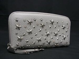 1円 ■美品■ JIMMY CHOO ジミーチュウ フィリパ レザー スタースタッズ ラウンドファスナー 長財布 ウォレット グレー系 AY1981