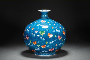 【善古堂】某有名収集家買取品 時代物 京焼 色絵蔦葉紋花瓶 花入れ インテリア 古美術 骨董品0508-5S01