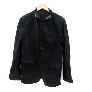 ジョンブル JOHNBULL ステンカラージャケット ミドル丈 シングル リネン 黒 ブラック /HO36 メンズ