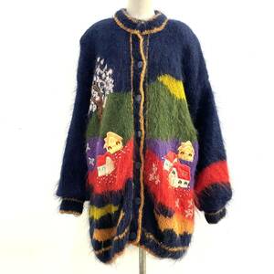 ☆希少 高級 Vintage ノルウェー NORWEGIAN DESIGN キッドモヘア×ウール HAND MADE ニットカーディガンコート M【送料一律/同梱可能】I