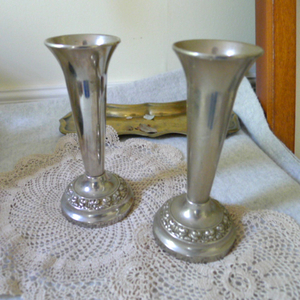 ビンテージ　銀食器　花瓶　ロウソク立て　トランペットバース　2個セット　シルバープレート　キャンドルホルダー　イギリス雑貨