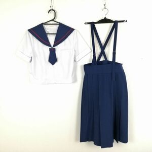 1円 セーラー服 スカート ネクタイ 上下3点セット 指定 大きいサイズ トンボ 夏物 赤1本線 女子 福岡那珂川中学 白 中古 ランクC NA4935