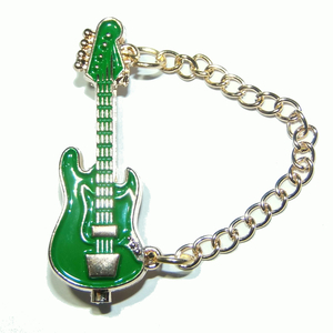 エレキギター　ベース　エナメル　ブローチ　ピンブローチ　ピンバッジ　ラペルピン　緑色　グリーン　ストラップ　安全ピン