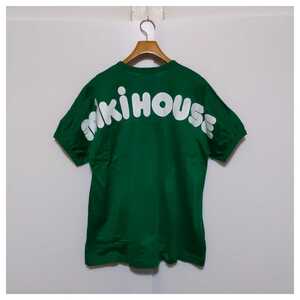 ☆美品 90s ヴィンテージ MIKI HOUSE ミキハウス デカロゴ Tシャツ ヘンリーネック サイズL メンズ トップス 緑 グリーン