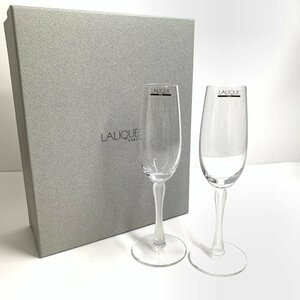 f001 N 3. 未使用 LALIQUE ラリック Louvre ルーブル シャンパングラス 2客 ペア 保管品