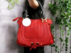 ●美品●Chloe クロエ●マーシー●カーフ レザー 本革●ハンド バッグ●赤 黒●ゴールド金具●腕掛け●B5 収納●書類 かばん●Js45771