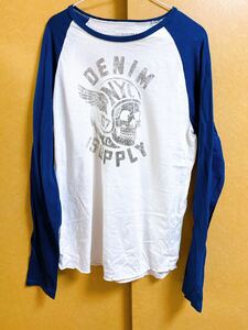 DENIM&SUPPLY デニム&サプライ ラルフローレン ロゴプリント 長袖Tシャツ ロンT ホワイト・ネイビー系 Mサイズ