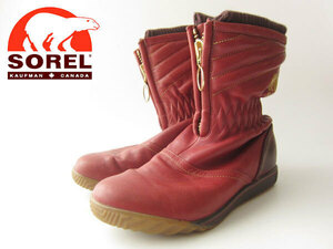 SOREL ソレル Firenzy Breve ジップアップ ブーツ 赤系 レディース22.5cm 靴 d102-32-0200