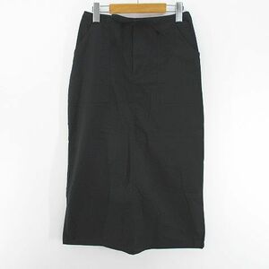 ユニクロ UNIQLO ミモレ丈 タイトスカート スカート 63 黒系 ブラック ストレッチ リボン スリット ポケット 綿 コットン レディース