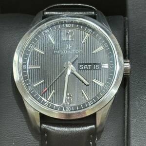 【N-19734】1円スタート ハミルトン ブロードウェイ H433110 クォーツ メンズ デイデイト 革ベルト 腕時計 ケース付 稼働品 中古品