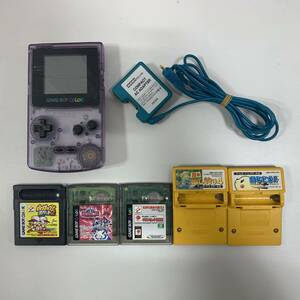 ＃６９０２【GAME-BOY COLOR AC-ADAPTER カセット５個付きセット 通電確認済み GB ゲームボーイ カラー クリア レトロゲーム 長期保管品】