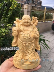 七福神 木彫り 布袋様 置物 弥勒仏 細密彫刻 彫刻工芸品 木彫仏像 仏教美術 縁起