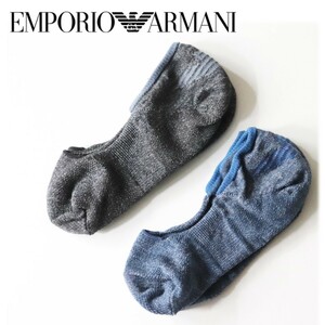 《EMPORIO ARMANI エンポリオアルマーニ》箱付新品 くるぶしソックス2足セット 靴下 25~27cm プレゼントにも A9401