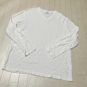 3805☆ Calvin Klein カルバンクライン トップス カットソー 長袖Tシャツ Vネック カジュアル メンズ 2L ホワイト