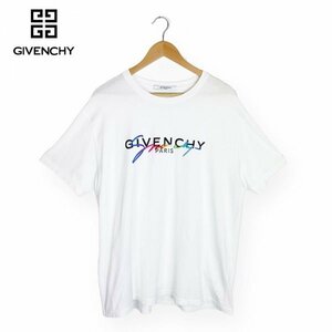 ★美品★GIVENCHY ジバンシィ 19AW BM70RL3002 レインボーシグネチャー 刺繍ロゴ Tシャツ ホワイト Lサイズ ポルトガル製 クリーニング済み