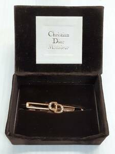 §　B47930　 Christian Dior　 MONSIEUR　クリスチャンディオール　タイピン　CDロゴ　ゴールド系　ラインストーン付き　中古