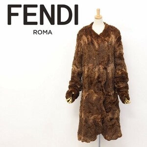 美品◆FENDI/フェンディ 最高峰 編み ミンクファー 毛皮 ノーカラー コート ブラウン 38