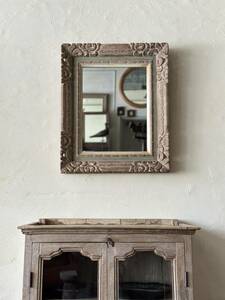 鏡 アンティーク ヴィンテージ 古道具 木枠 インテリア 壁掛け 無垢材 クラシック 木製 古木 古家具　シャビー　ブロカント　