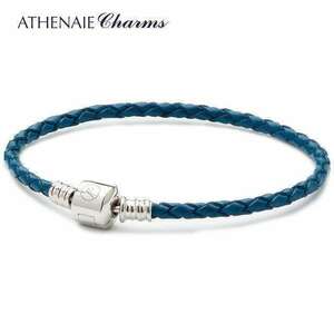 ATHENAIE パンドラ適合 レザーブレスレット 革 ブルー 925 Silver Leather Bracelet Fit Pandora