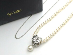 1000円スタート ネックレス TASAKI タサキ 田崎真珠 パール 真珠 1Pダイヤ SILVER刻印 シルバー アクセサリー チェーン付 3 B60022