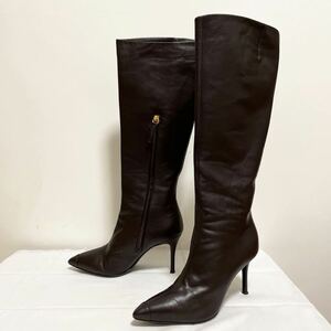 和63★ Giuseppe Zanotti ジュゼッペザノッティ レザーブーツ ロングブーツ ヒール シューズ イタリア製 37 約24 レディース ブラウン