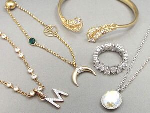 1円〜!! SWAROVSKI/スワロフスキー ラインストーン ネックレス/バングル/リング 指輪/ブレスレット アクセサリー 5点セット 【7232y1】