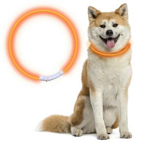 首輪 犬 光る ペット LEDライト USB充電式 取付簡単 調整可能　オレンジ