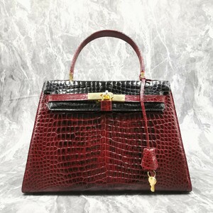 定価100万!!!極美品!!!【ZAGLIANI】世界最高峰!!! バイカラー クロコダイル 鰐革 ハンドバッグ トートバッグ 鍵付き ブラック レッド 金具