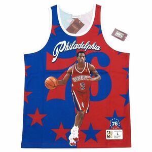 D04388 新品 Mitchell&Ness/アレンアイバーソン タンクトップ 【サイズ：L】 ブルー×レッド NBA 76ers ミッチェルアンドネス