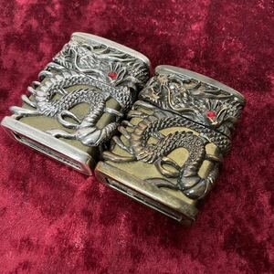 zippo ジッポ ジッポー ドラゴン 龍 彫刻 ライター 2点セット