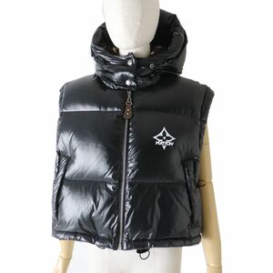 極美品◎正規品 22AW イタリア製 LV ルイヴィトン 1A9L9M グロッシースリーブレスパファジャケット 裏モノグラム柄 フード付き ブラック 36